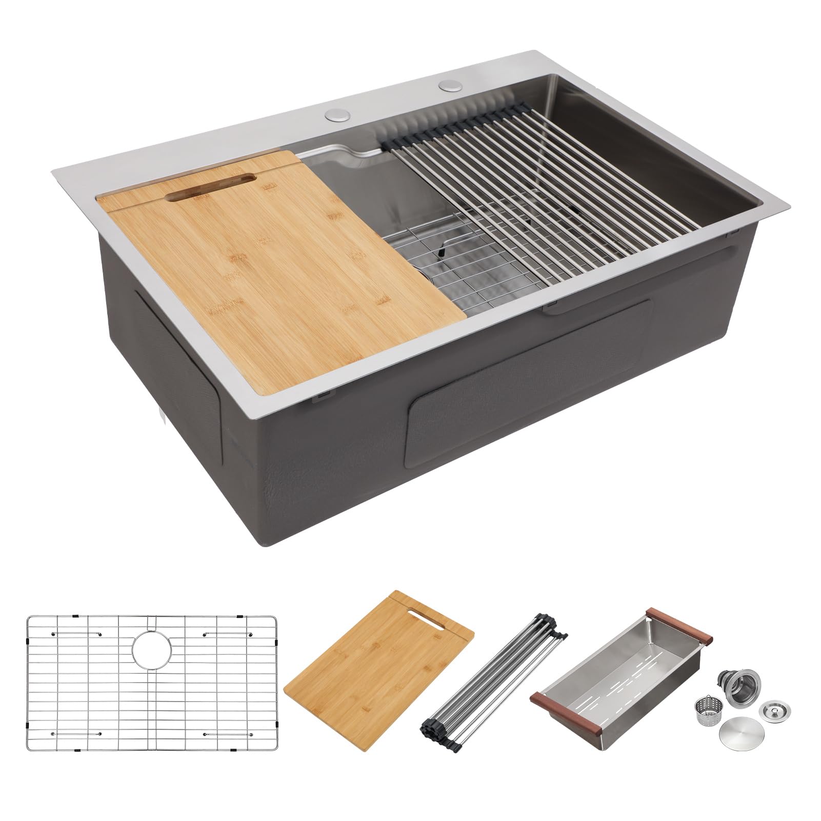 Photo 1 of 33 Inch Drop In Kitchen Sink - Mocoloo 33x22 Topmount Sink Stainless Steel 16G Workstation Ledge Deep Single Bowl With Accessories 33x22x10 Stainless Steel