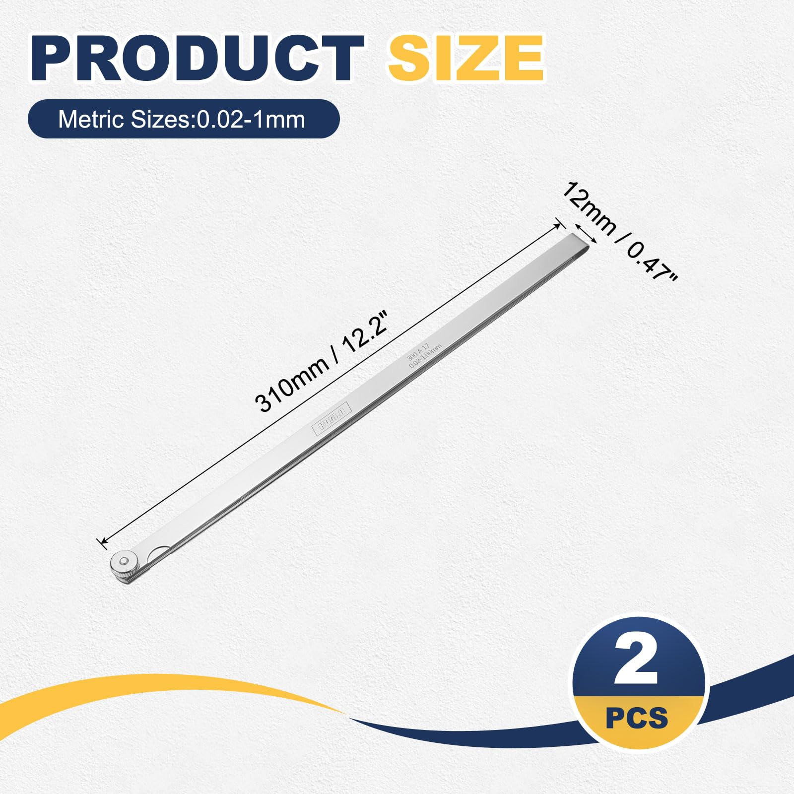 QUARKZMAN 2 Pezzi Spessimetro Metrico 0.02-1mm 17 Lame 300mm Set Spessimetro Ovale 3CR13 Acciaio Inossidabile Strumento Di Misurazione Per Riparazione Valvola Chitarra Spark Plug