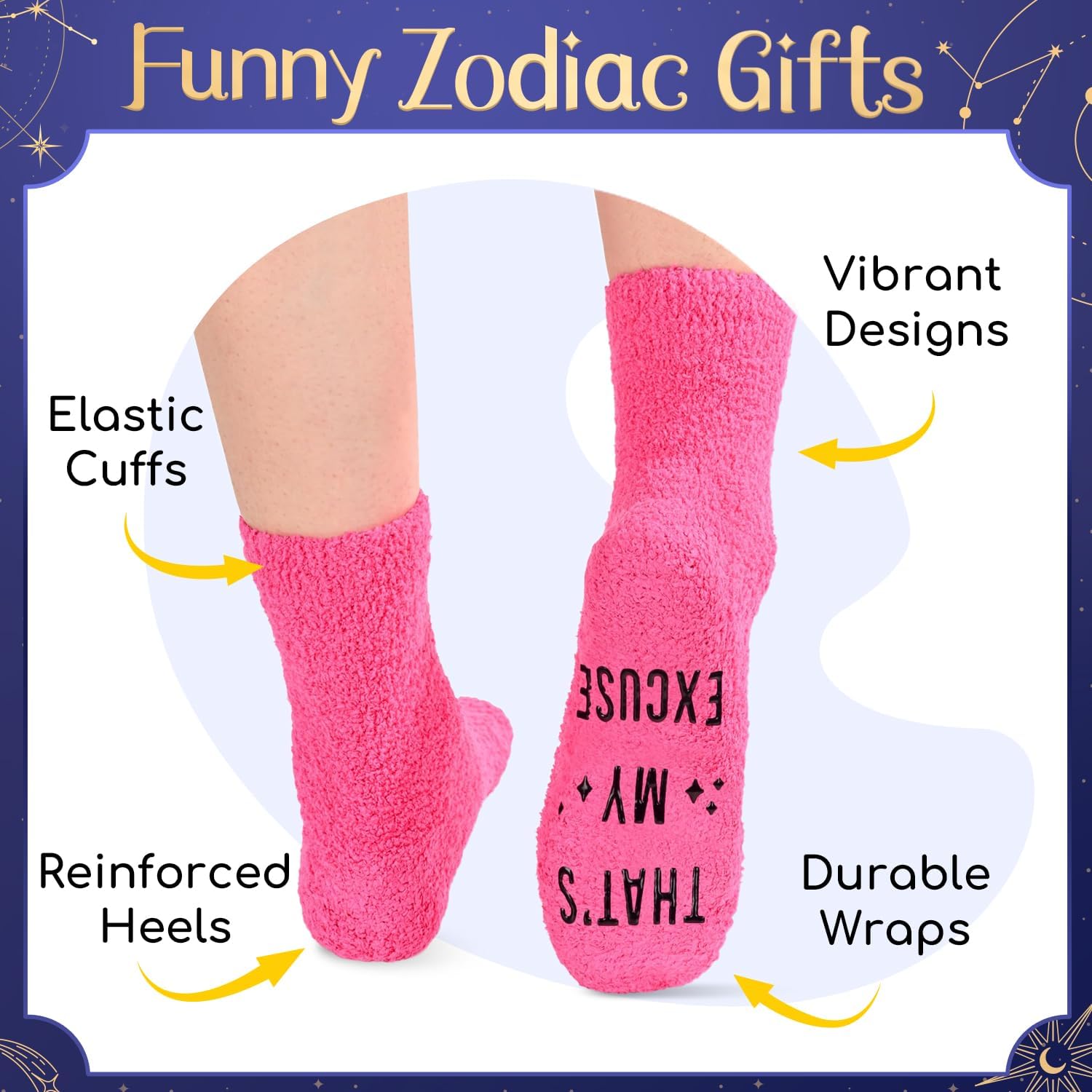 HAPPYPOP Zodiac Constellation Horoscope Gifts - Fuzzy Space Galaxy Birthday Astrology Socks - Image 3