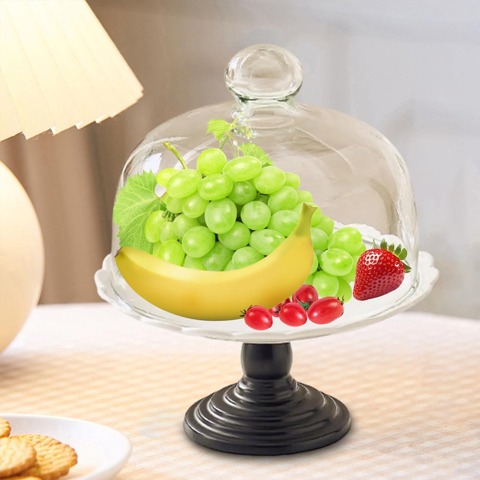 Cake Stand Bandeja para Pastel Soporte de Repostería Plato de Postres Cubierta de Cristal Cerámica con Mango Redondo Adecuado para Reuniones Familiare, 10 Inch