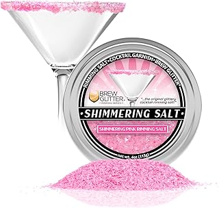 Brew Glitter - Shimmering Pink Rimming Salt (4oz, 1x Bar Tin) Edible Glitter Blended Cocktail Garnish for Mixed Drinks and Beverages
