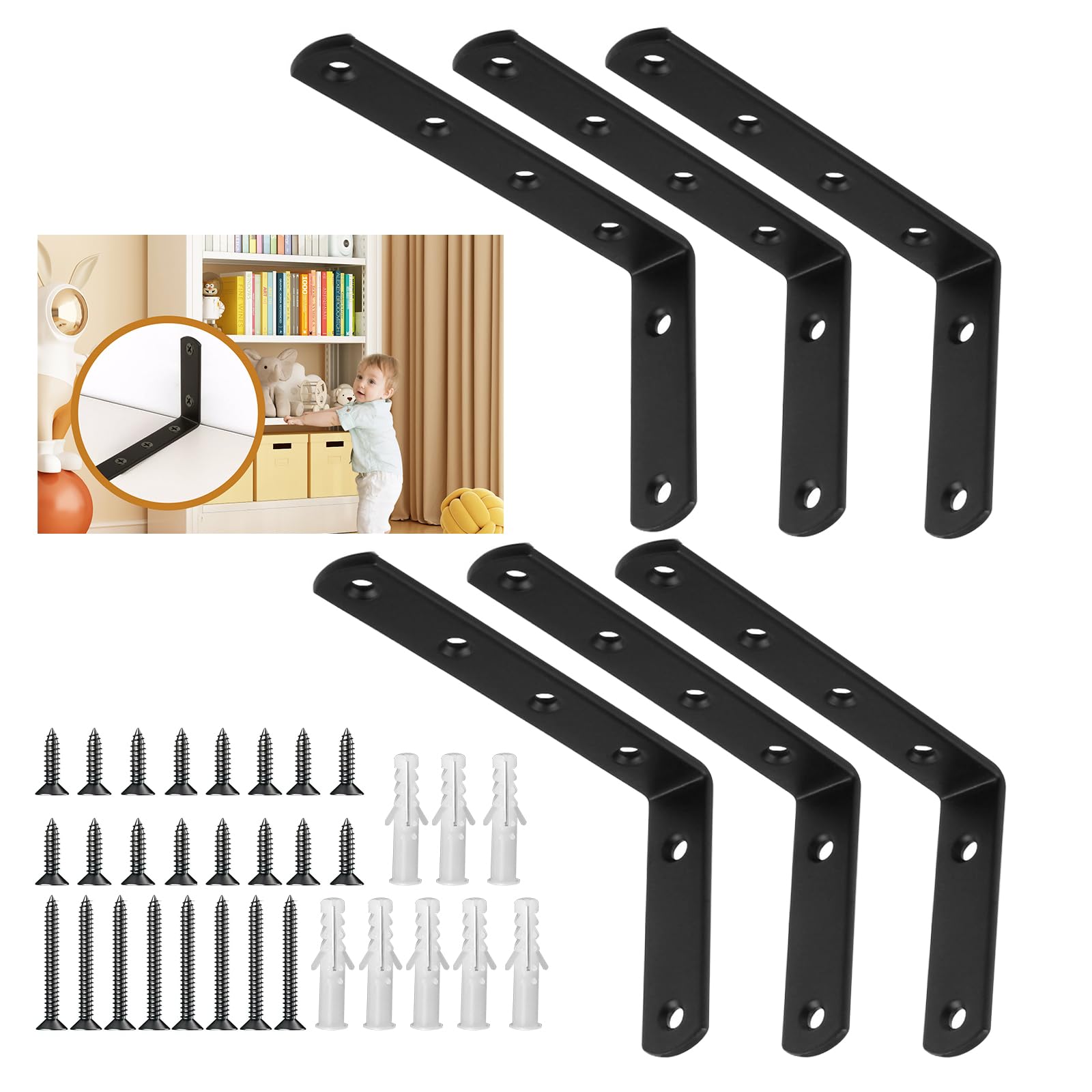 ziyue 6 Pcs Furniture Wall Anchors Anti Tip Baby Proofing for Safety Securing 400 lbs Dresser Bookcase to Wall Heavy Duty Furniture Anchors Kit for Cabinet Dresser Bookshelf