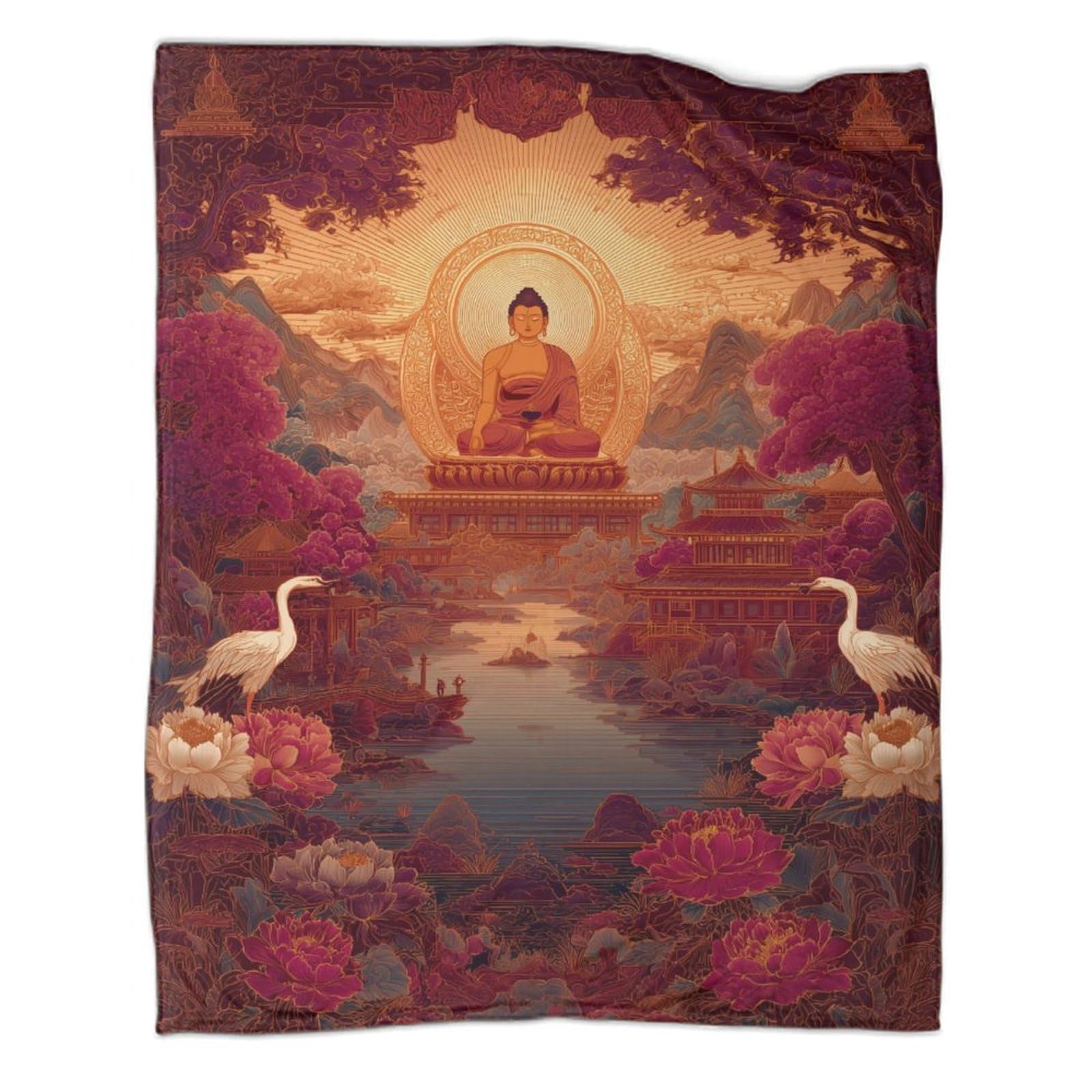 kaiyun Buddha Statue, Clouds, Peonies Super Soft Blanket | Throws | Fluffy And Comfortable Travel Cover,50x60inch(127x152cm)