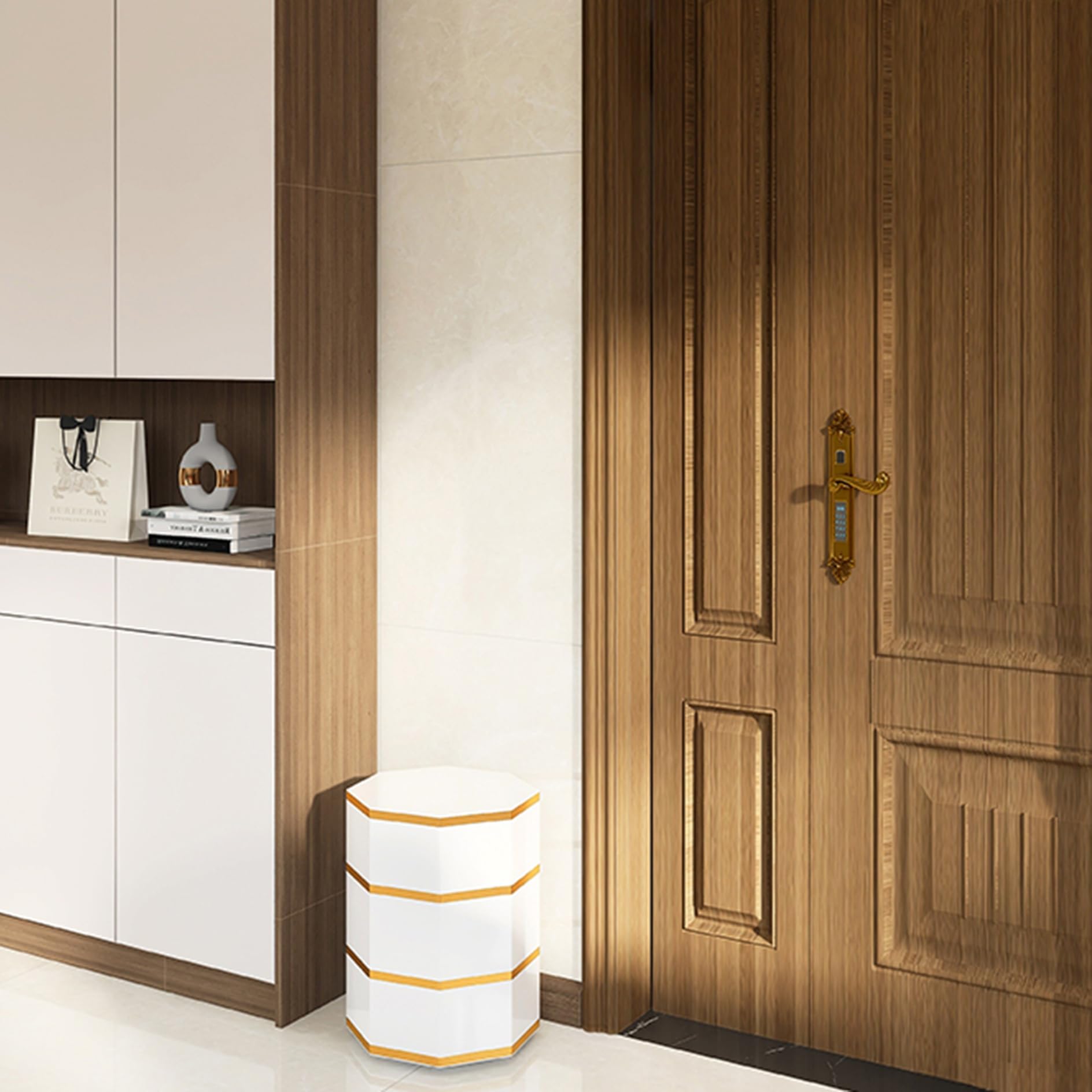 Étagère à chaussures rotative 360 pour entrée : meuble moderne blanc à portes pour couloir