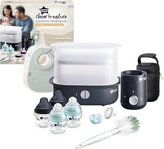 Tommee Tippee Complete Feeding Set for Newborn, Electric Steam Steriliser with Insulated Bottle Bag, Anti-colic and Closer to Nature Baby Bottles, Bottle Warmer, 4 baby bottles included, Black