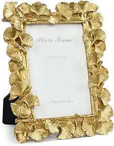 Gold Picture Frames 4x6 Vintage Gold Frame, Ornate Leaf Textured Hand-Crafted Resin with Glass Front Antique Photo Frame for Tabletop Display, Retro Design Home Decor