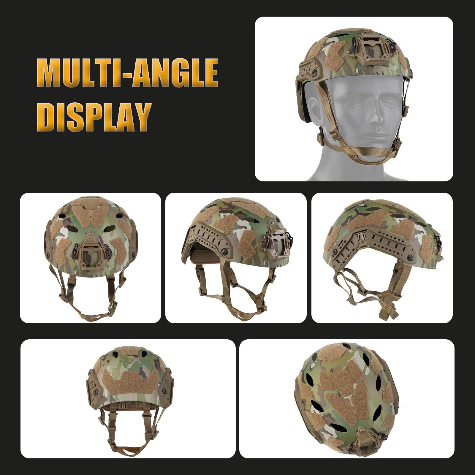 Casco Tattico da Softair con Supporto NVG e Sistema di Guide Modulari, Traspirante e Leggero per Giochi di Sopravvivenza, Tiro e Caccia