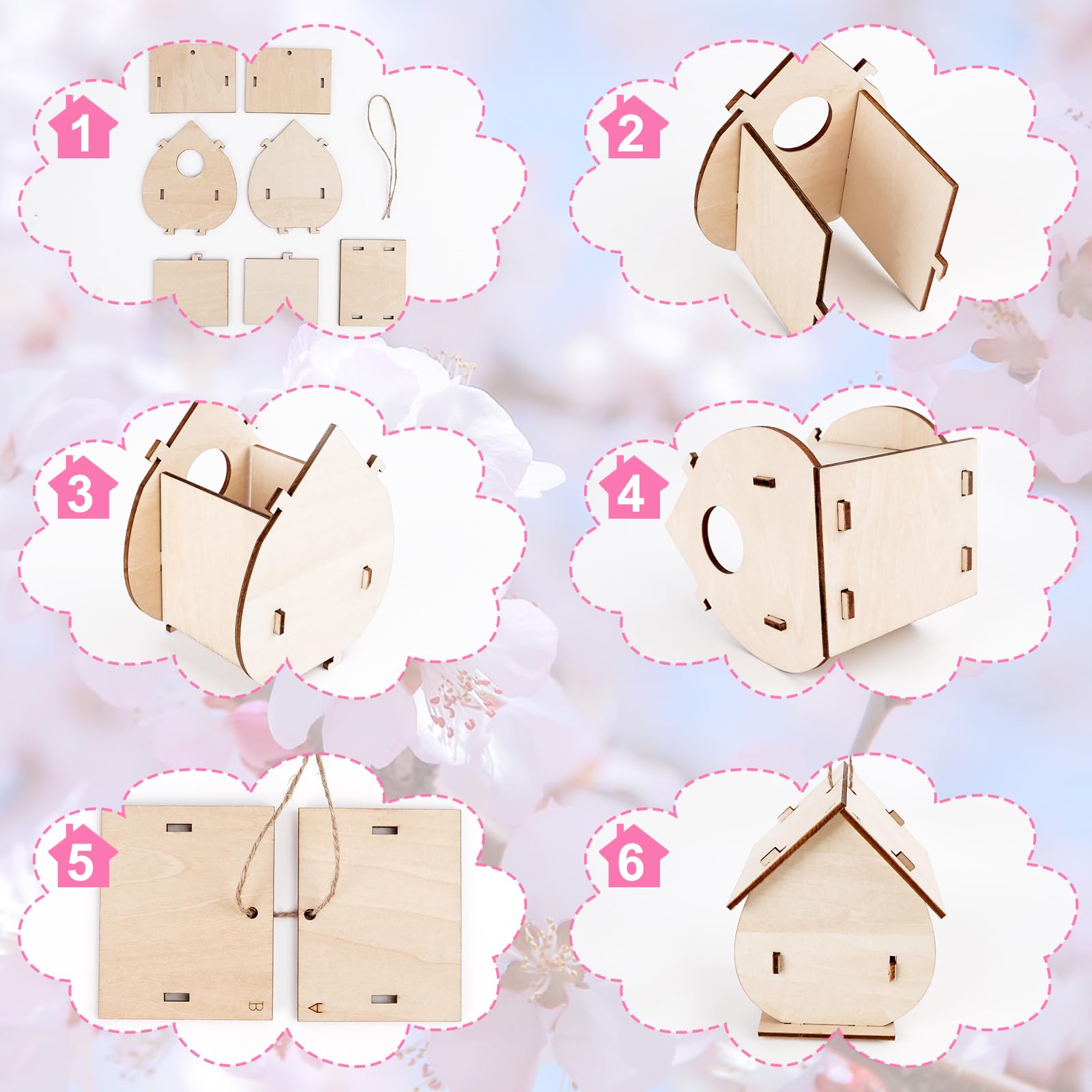 4er Set DIY Vogelhaus Bausatz Aus Holz - Bastelset Für Kinder Zum Bemalen