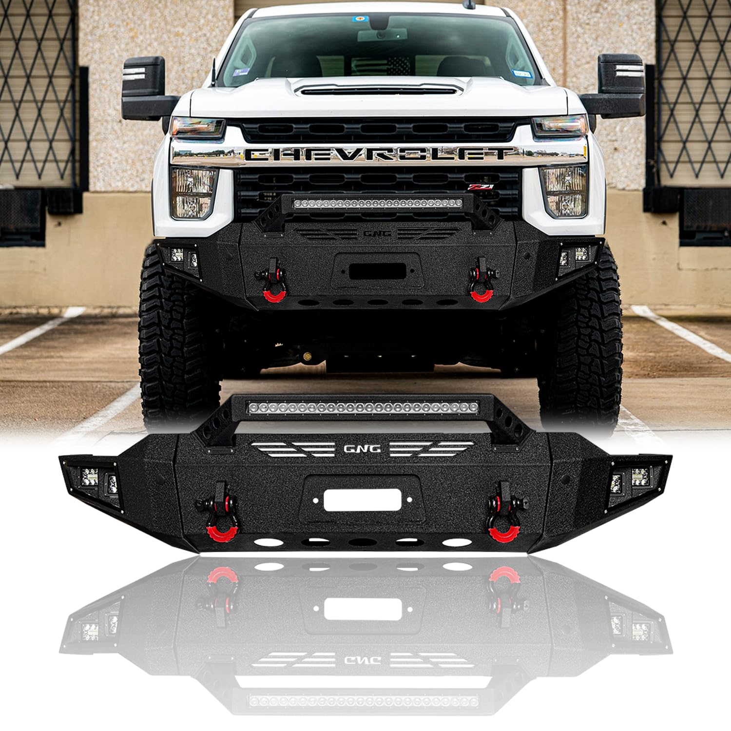 LUYWTE For 2020-2023 Chevy Silverado 2500/3500 New Steel Front Bumper With Winch Plate&Lights（Black Texture）