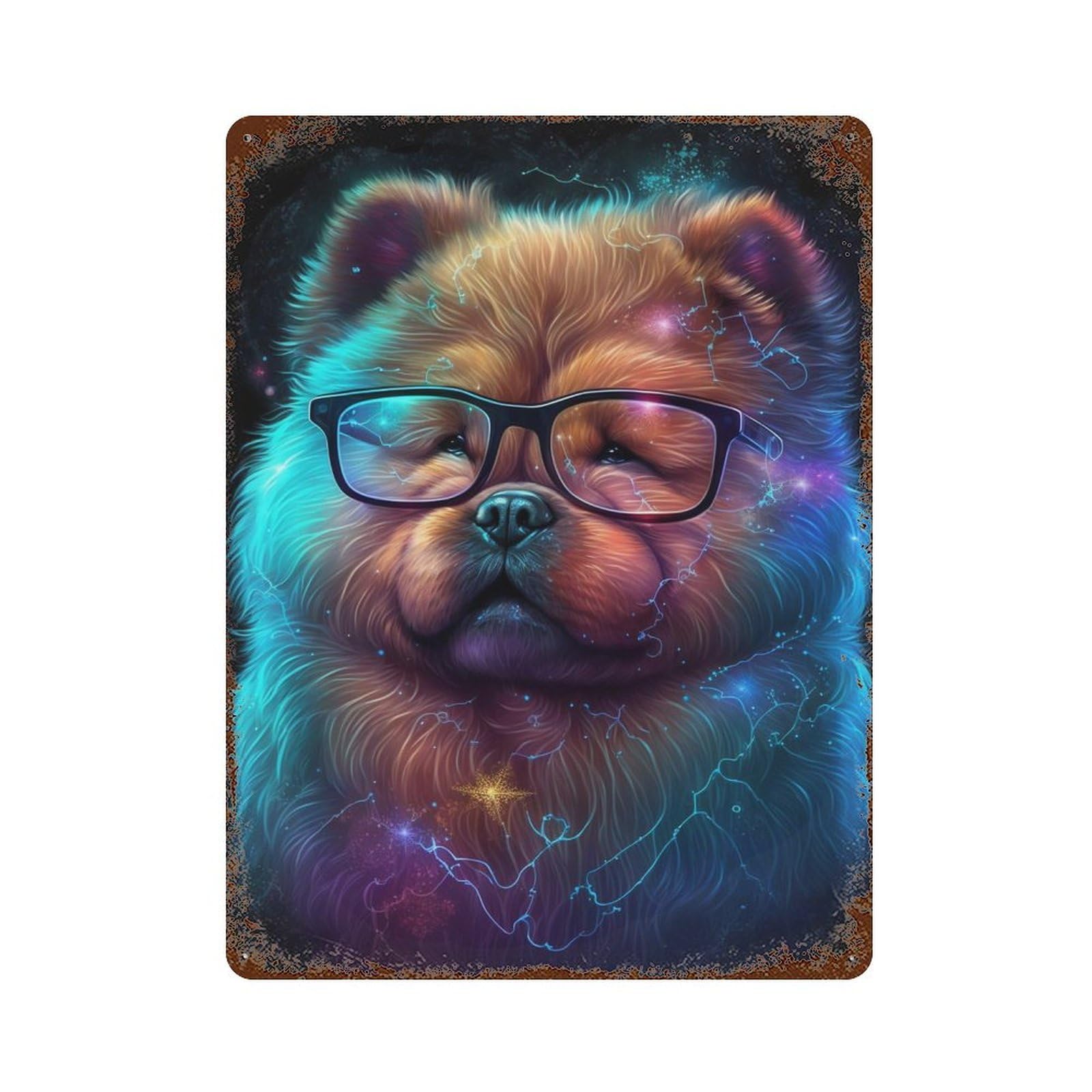Galactic Pup Glasses Retro Metal Sign 15.7"x11.8", Ideal for Basement, Hobby Room And Garage Decor