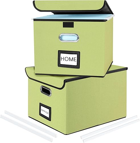 Huolewa Cajas organizadoras de archivos actualizadas con tapas caja de almacenamiento y archivador colgante de lino con tobogán de plástico para