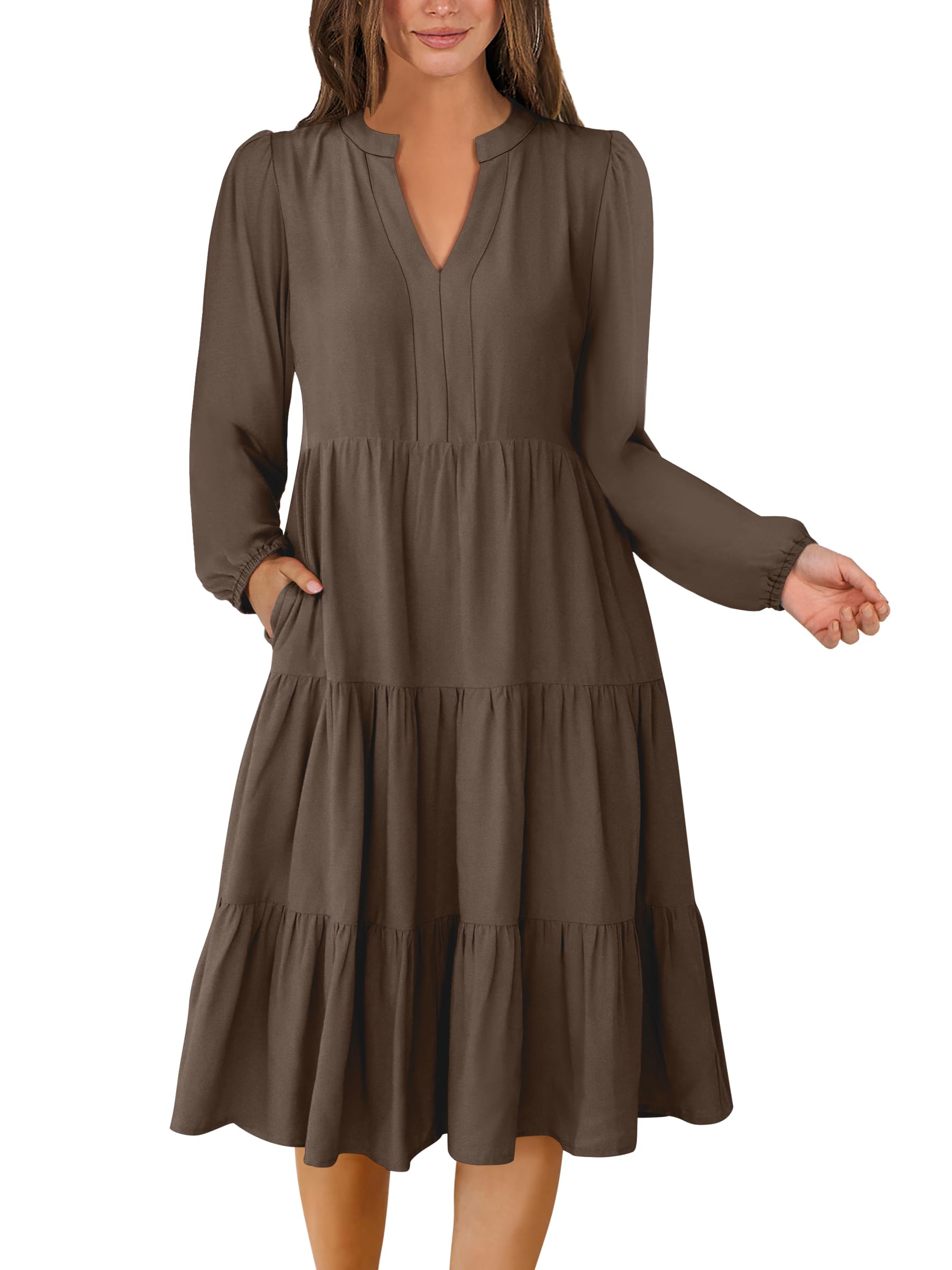 ANRABESS Womens V Neck Long Sleeve Midi Dress
