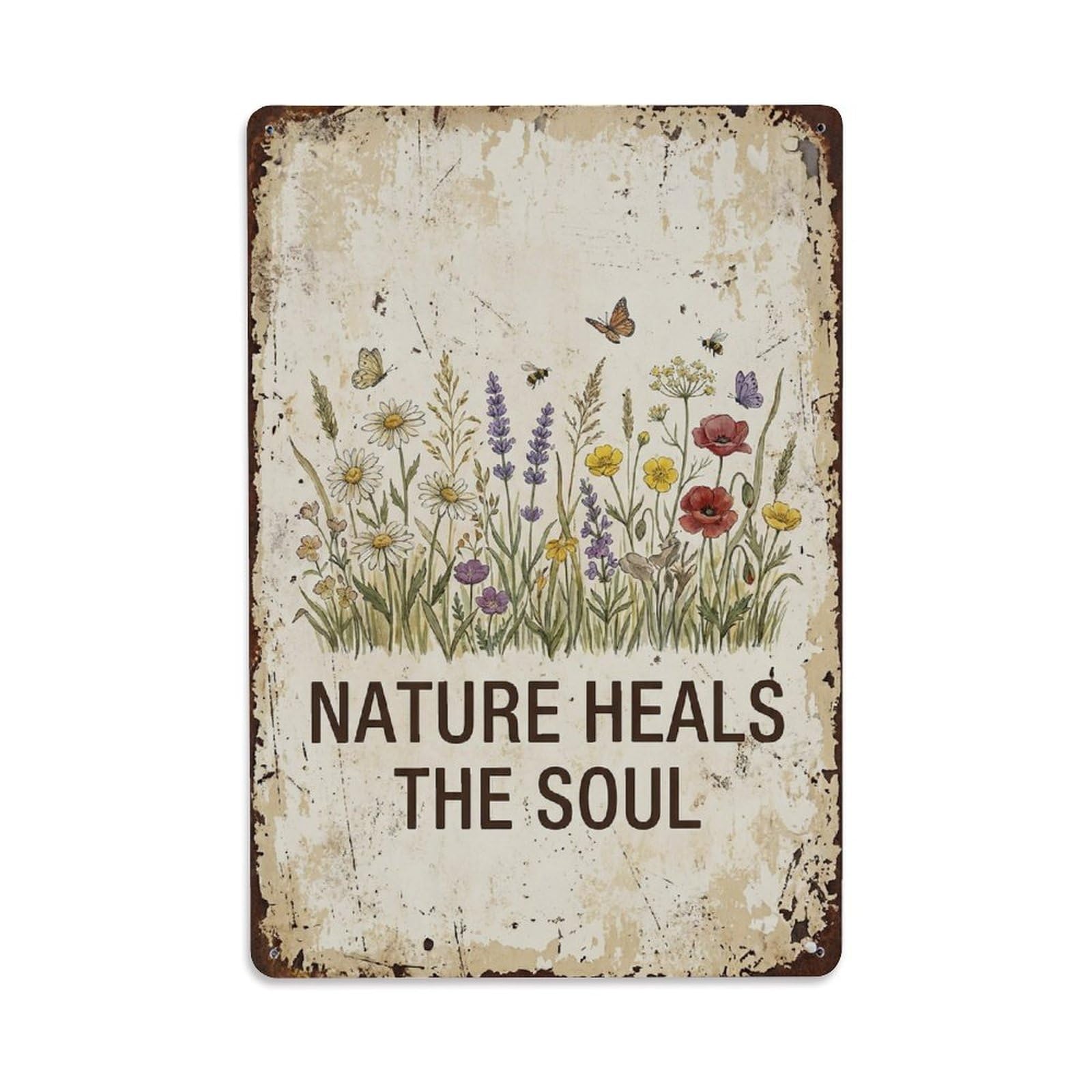 Nature Heals Soul Wildflower Meadow Metal Tin Sign