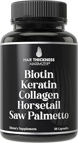 Biotina (5000mcg), queratina, colágeno, cola de caballo, palma enana americana – Suplemento 5 en 1 para el crecimiento del cabello y vitaminas para