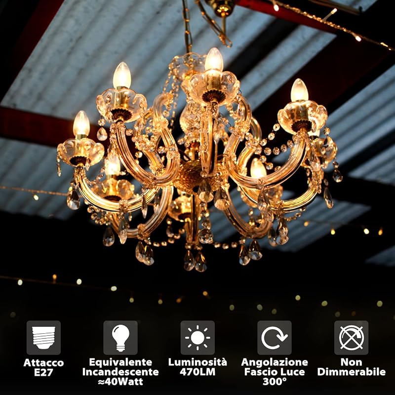 LVWIT LED gyertya izzó E27 4W 40W ekvivalens 470 lm meleg fehér 2700K nem dimmelhető C35 6 db
