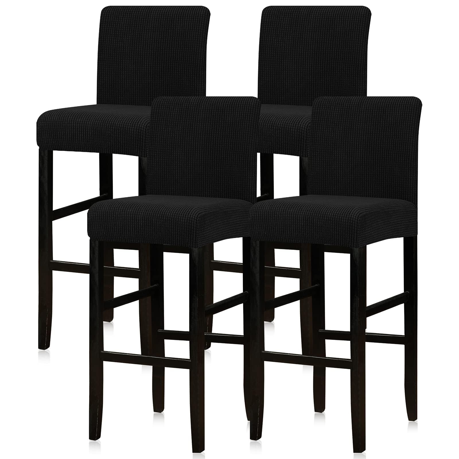 Lellen Bar Stool Covers Set of 4,Stretch Washable Bar Stool Seat Covers,Removable Bar Chair Covers with Backs,Counter Height Bar Stool Chair Covers for Kitchen Dining Room Cafe（Black）