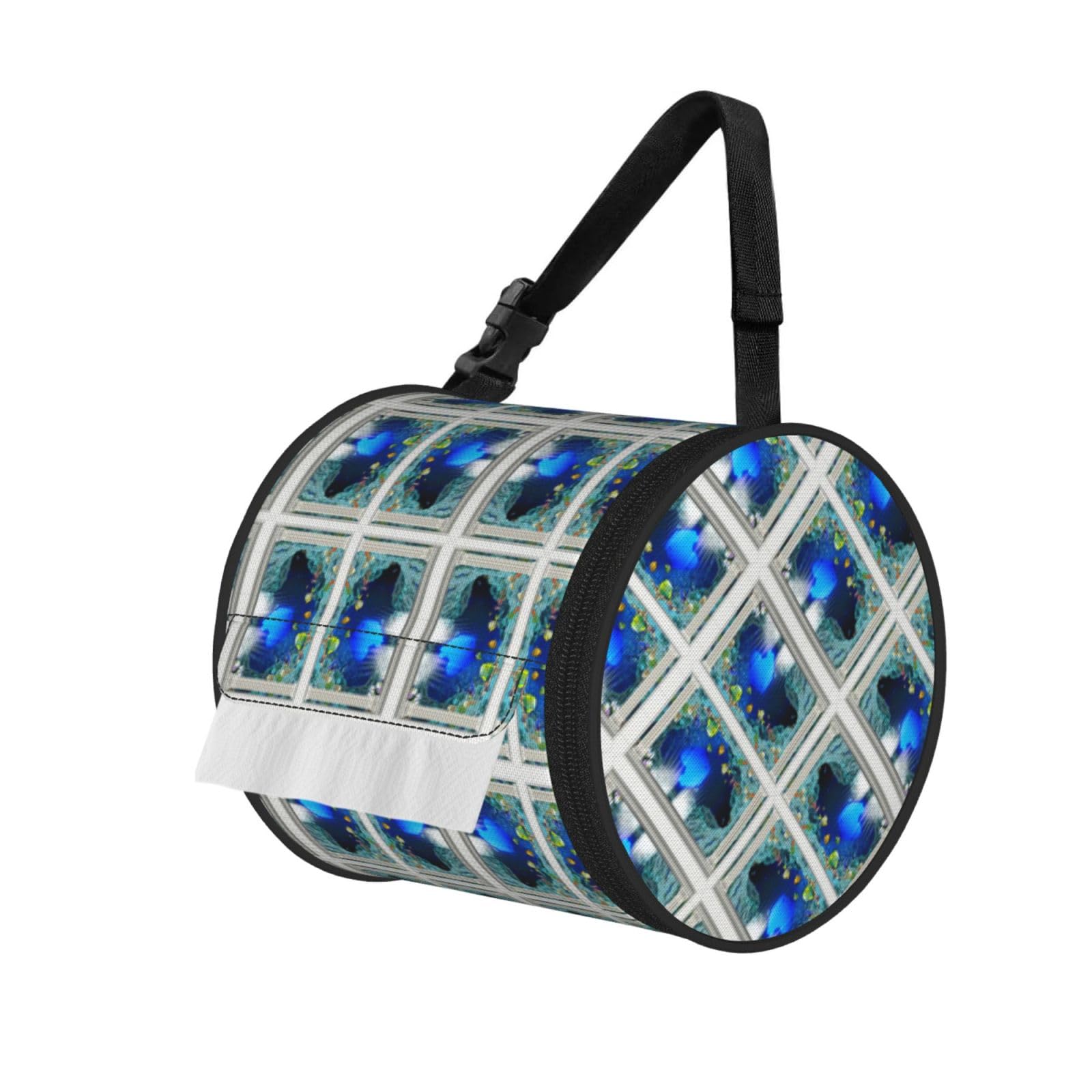 Jiuty Black 3D Wall Underwater World Fish Print Cylinder Tissue Organizer Bag With Strap, Portable Toilet Roll Holder For Camping Car