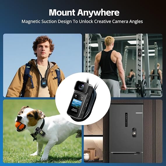 2.7K Mini Body Camera,64G Thumb Action Bodycam,Magnetic Body Cam with Audio Recording Wearable,1.47 HD Display,180 Rotating Lens for Portable Vlogging and Pet Walking(Black)