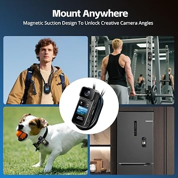 2.7K Mini Body Camera,64G Thumb Action Bodycam,Magnetic Body Cam with Audio Recording Wearable,1.47 HD Display,180 Rotating Lens for Portable Vlogging and Pet Walking(Black)