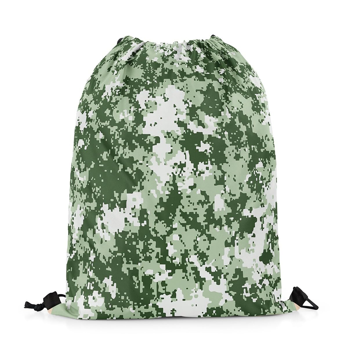 Castle Fairy Green Camo Sports Backpack Abstract Art Drawstring Sackpack Pixel Style Camouflage Drawstring Backpack for Women Gym Shopping Sport Yoga