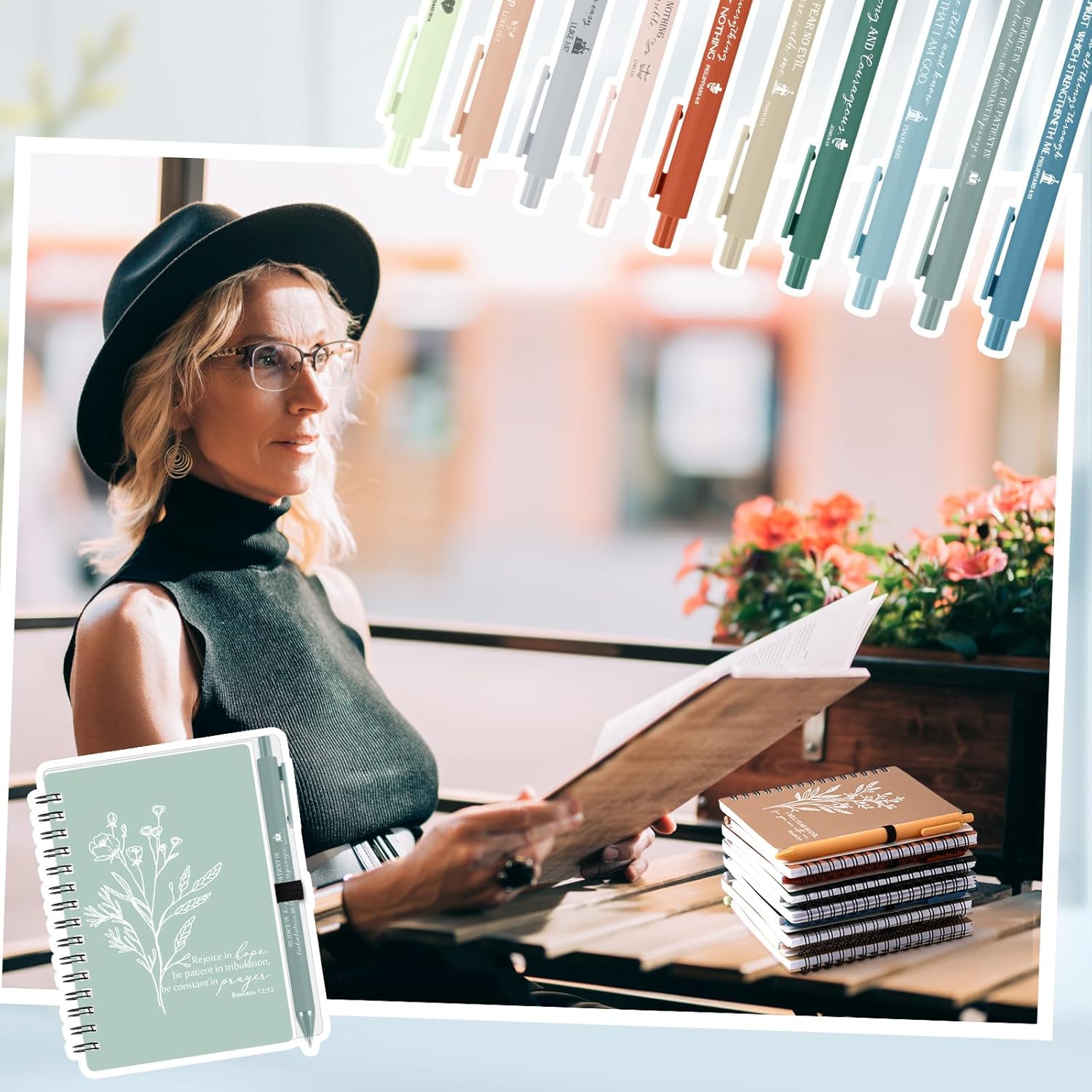 Kosiz 40 Sets Christian Mothers Day Gift Bulk Employee Appreciation Gift Religious A6 Spiral Notebook Journaling Study Supplies Scripture Notepad Ballpoint Pen for Graduation Religious (Elegant Colors)