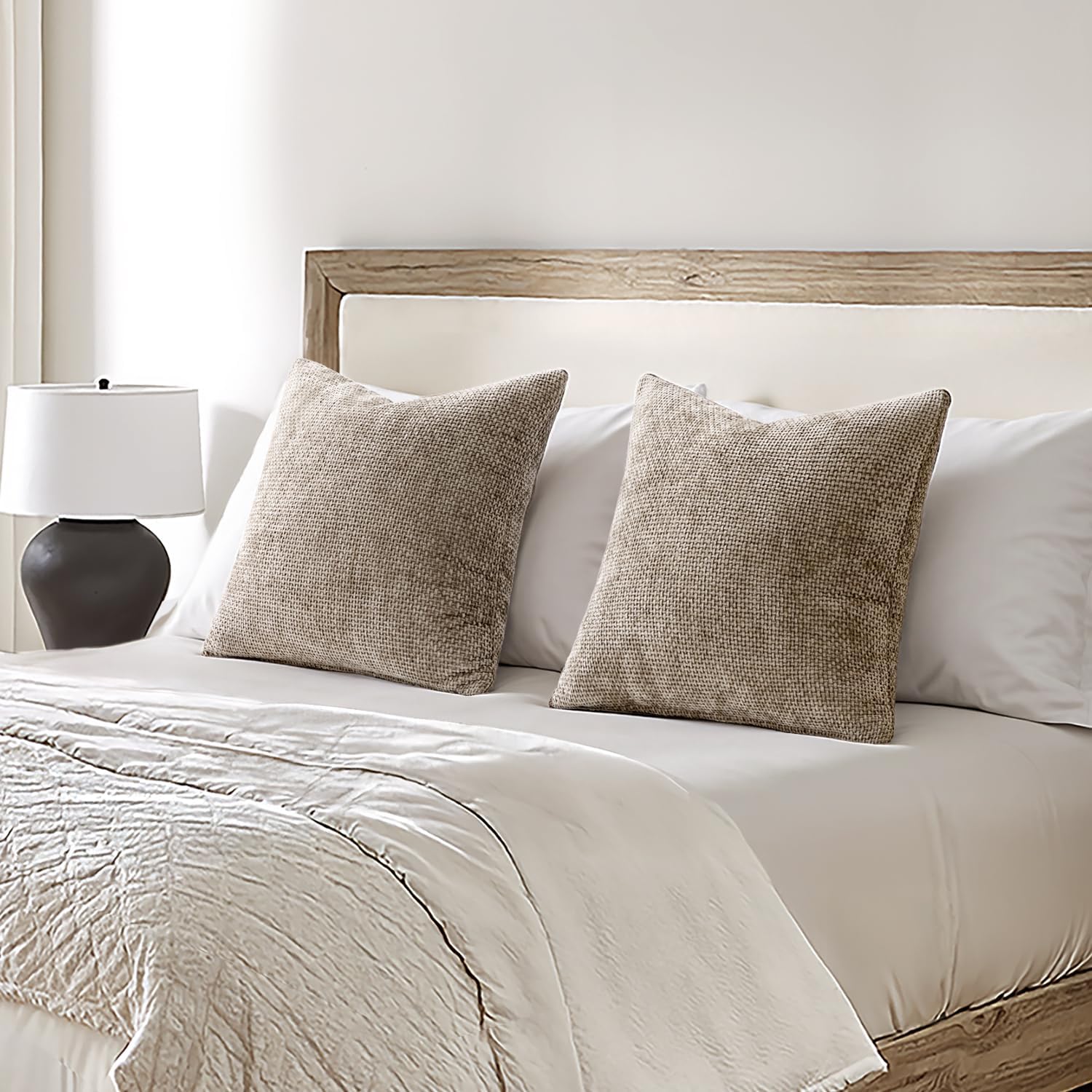 MIULEE Pack of 2 Couch Throw Pillow Covers 22x22 Inch Neutral Khaki Modern Boho Accent Decorative Pillow Covers Soft Chenille Farmhouse Cushion Covers for Home Decor Bed Sofa Living Room