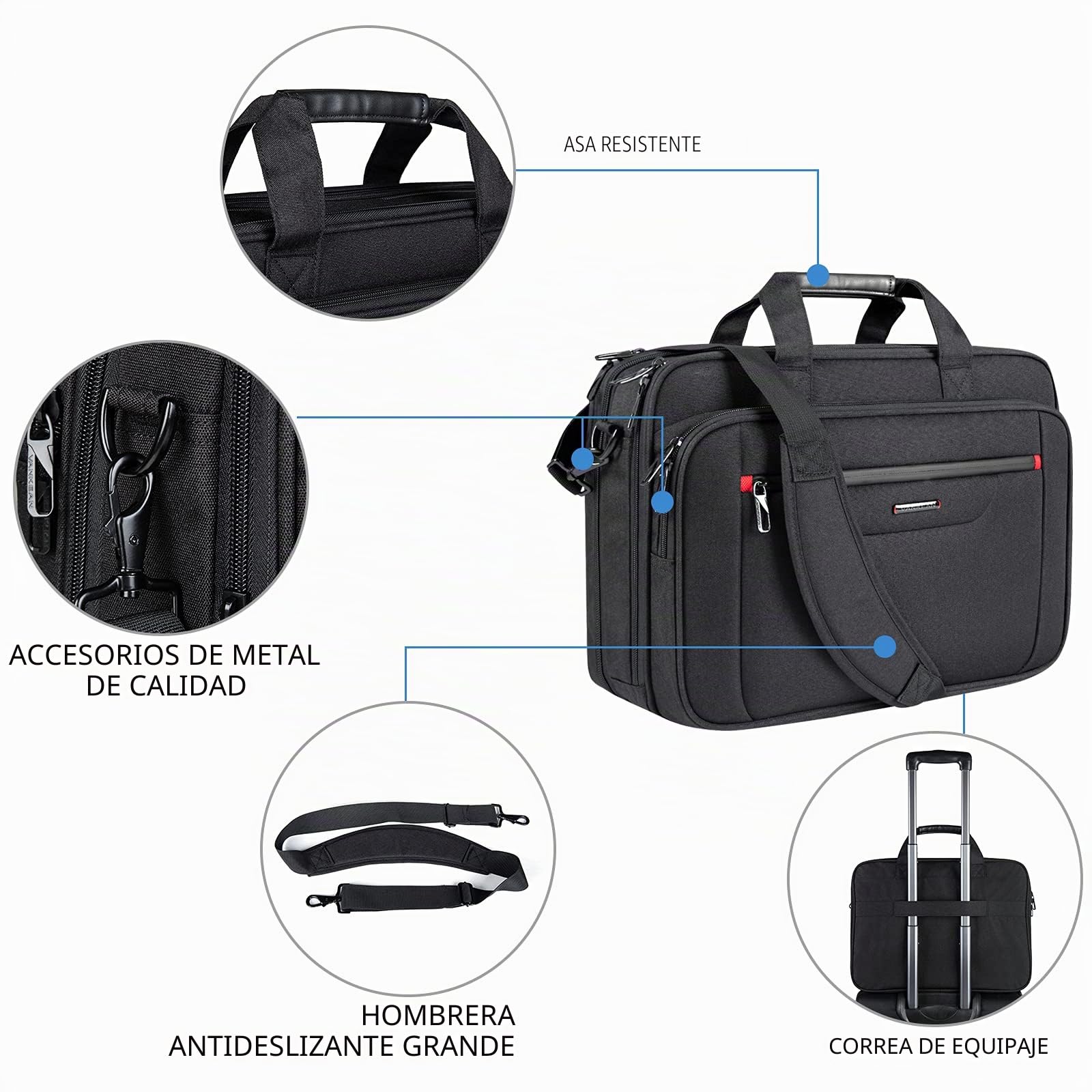 VANKEAN Maletín para portátil de 17,3 pulgadas, maletín para portátil de primera calidad, bolso impermeable extensible de negocios para hombres, mujeres, viajes, negocios, escuela, negro