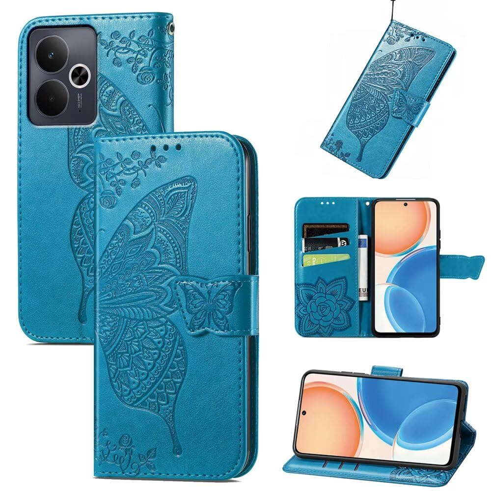 EASSGU Etui do Realme 14 5G / Realme 14T 5G (6,67 cala) z klapką w stylu portfela ze skóry z 3 gniazdami na karty 1 portfel, etui - niebieskie