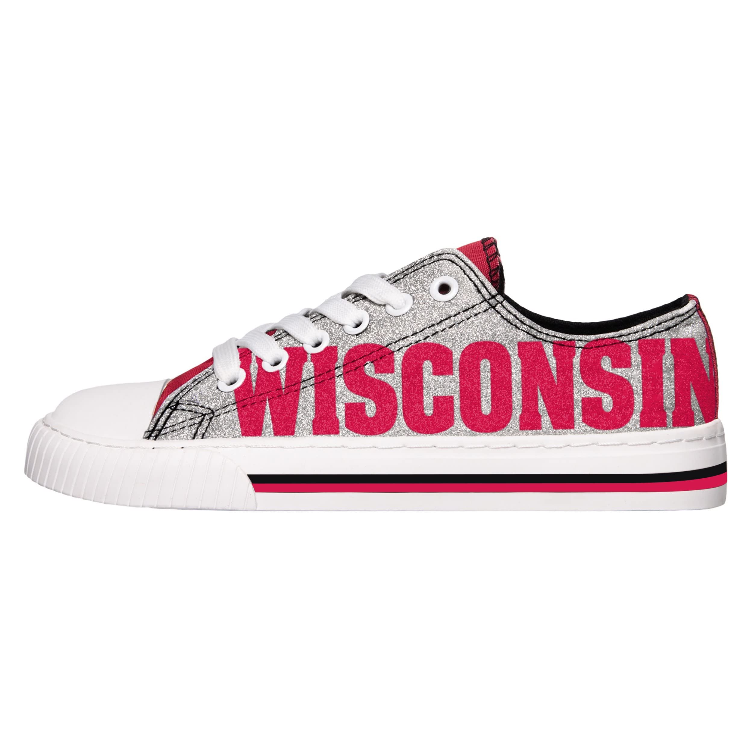 FOCO Wisconsin Badgers NCAA Womens Glitter Low Top Canvas Shoes - 8