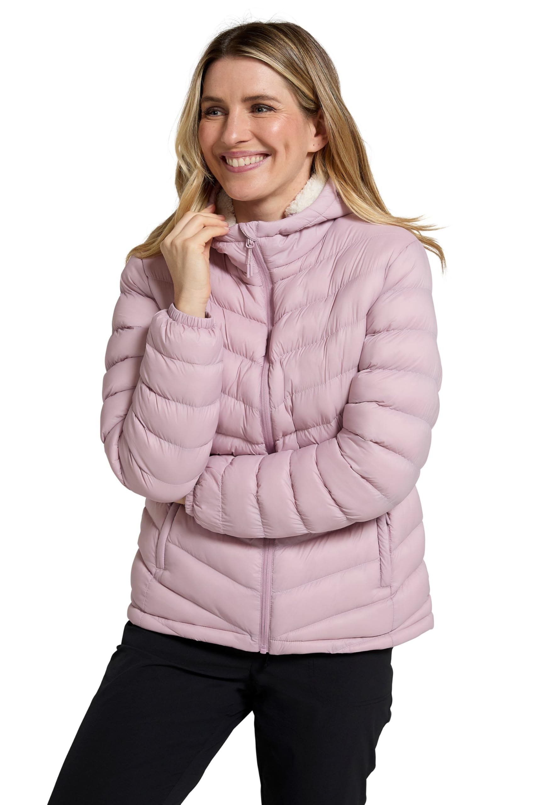 Mountain Warehouse Seasons Womens Fur Lined Padded Jacket - Fleece Lined & Lightweight Puffer Coat with Central Zip - Best for Autumn Winter, Outdoors & Travelling Pale Pink Women's Size 8