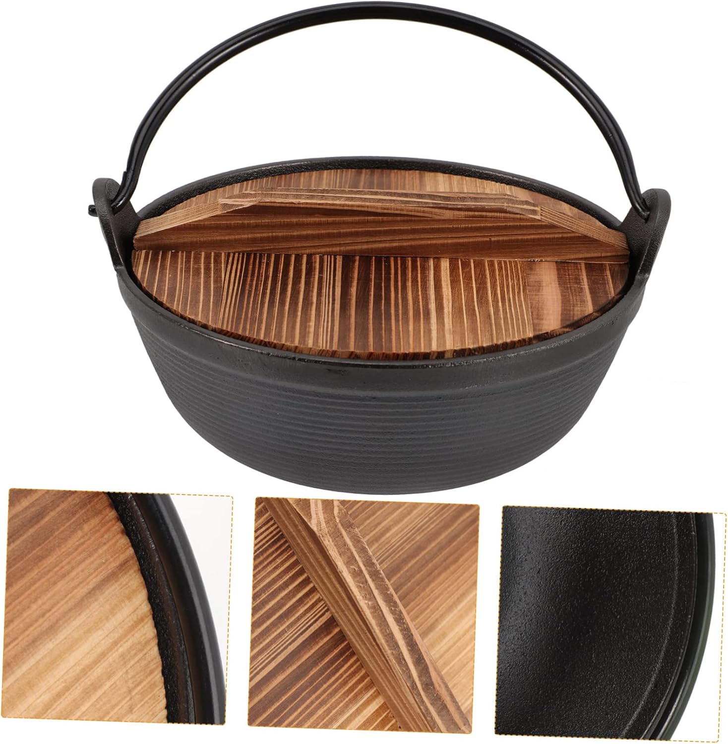 Mikinona Stew Pot Soup Pot Cast Iron Cookware Japanese Non-coated Saucepan Handle for Camping