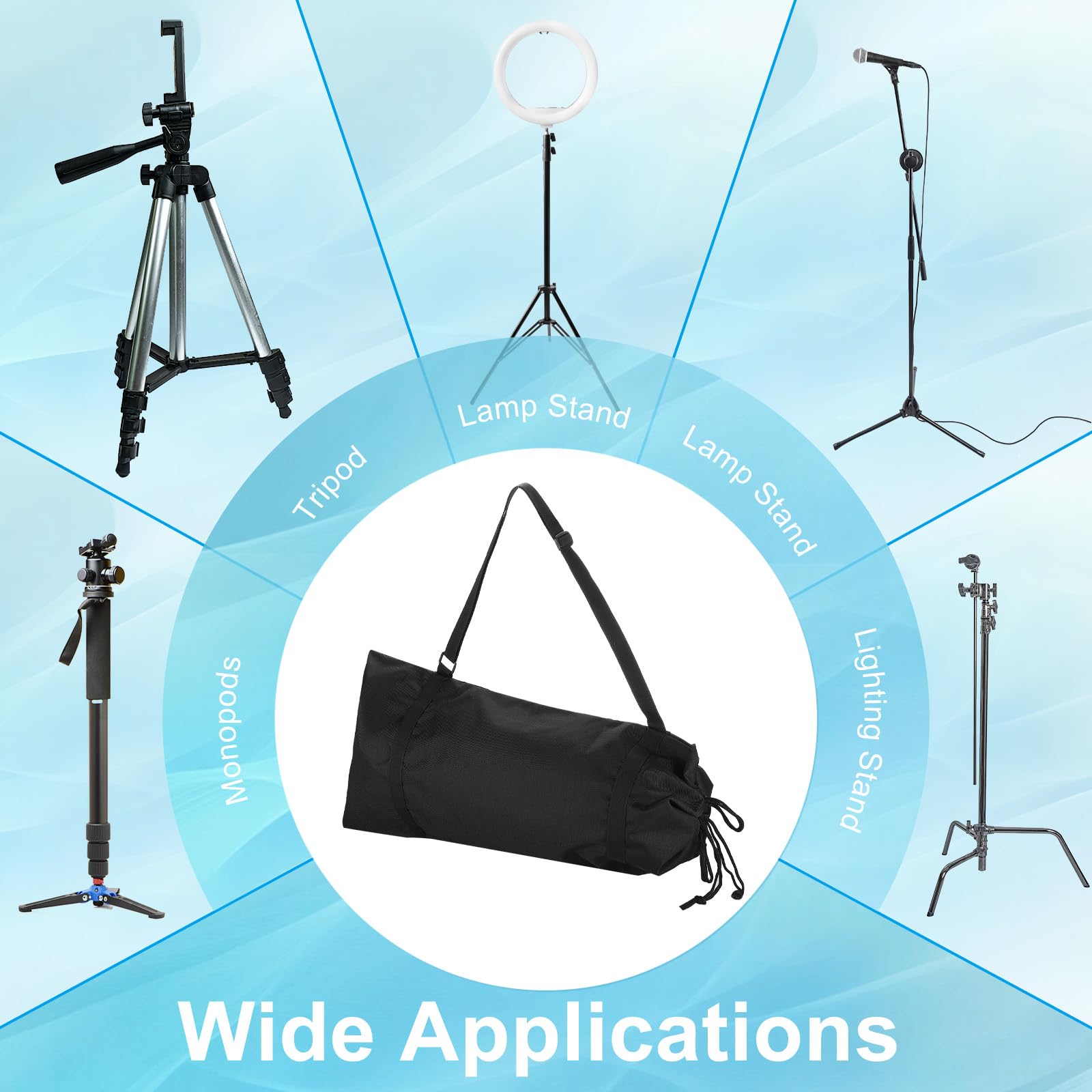 PATIKIL 25.59"x12.6" Custodia per Treppiede, 1Pz Borsa per Treppiede Imbottita Nylon con Manici per Treppiedi per Stand di Luce Accessori Fotografici, Nero