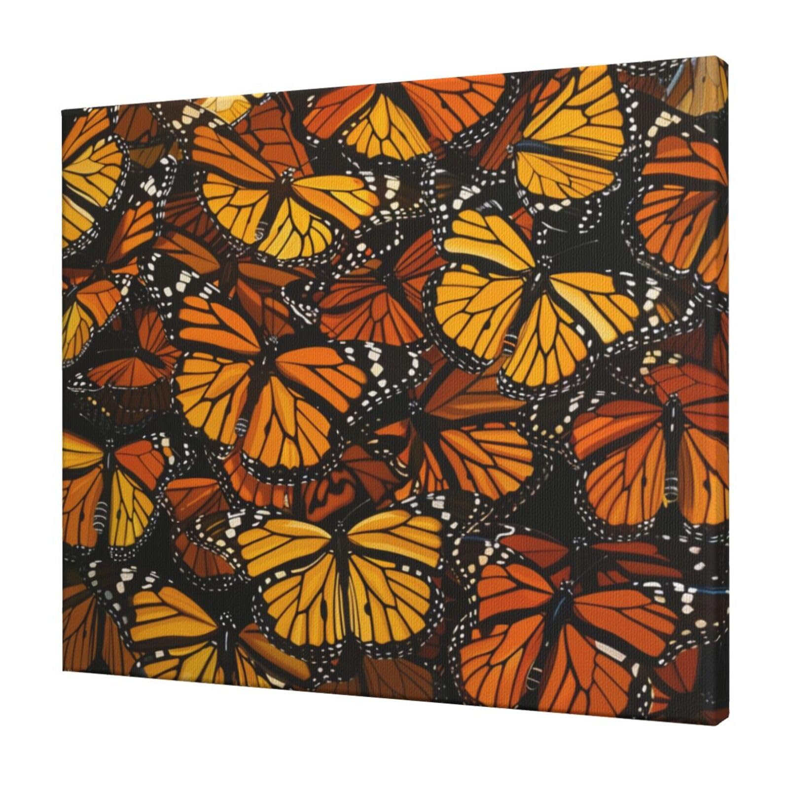 YKLJG Heaps of Orange Monarch Butterflies Printed Wall Art Canvas Prints 60x50 CM Wooden Framed Picture Painting Artwork for Bedroom Kitchen Home Office Decor