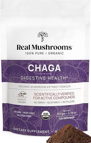 Miniatura 1 de Real Mushrooms Chaga Powder - Suplemento orgánico de hongos con extracto de chaga - Polvo de hongo Chaga para digestión, energía y apoyo