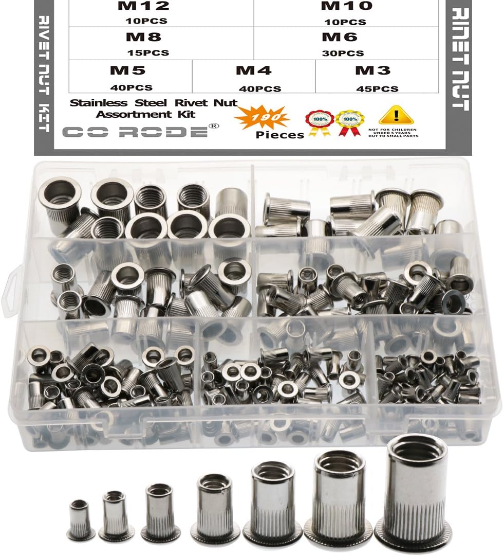 CO RODE 304SS Stainless Steel Rivet Nut Threaded Rivetnut Insert Nutsert(M3, M4, M5, M6, M8, M10