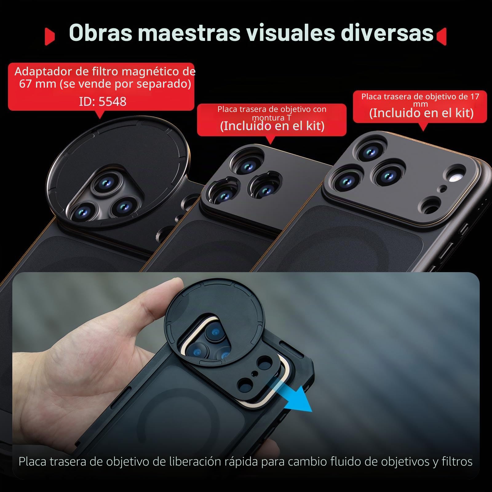 SMALLRIG Jaula para Video para iPhone 17 Pro MAX, con Funda TPU y Placas Traseras T-mount/17mm, Rig para Grabación y Vlog, Edición Flagship - 5543