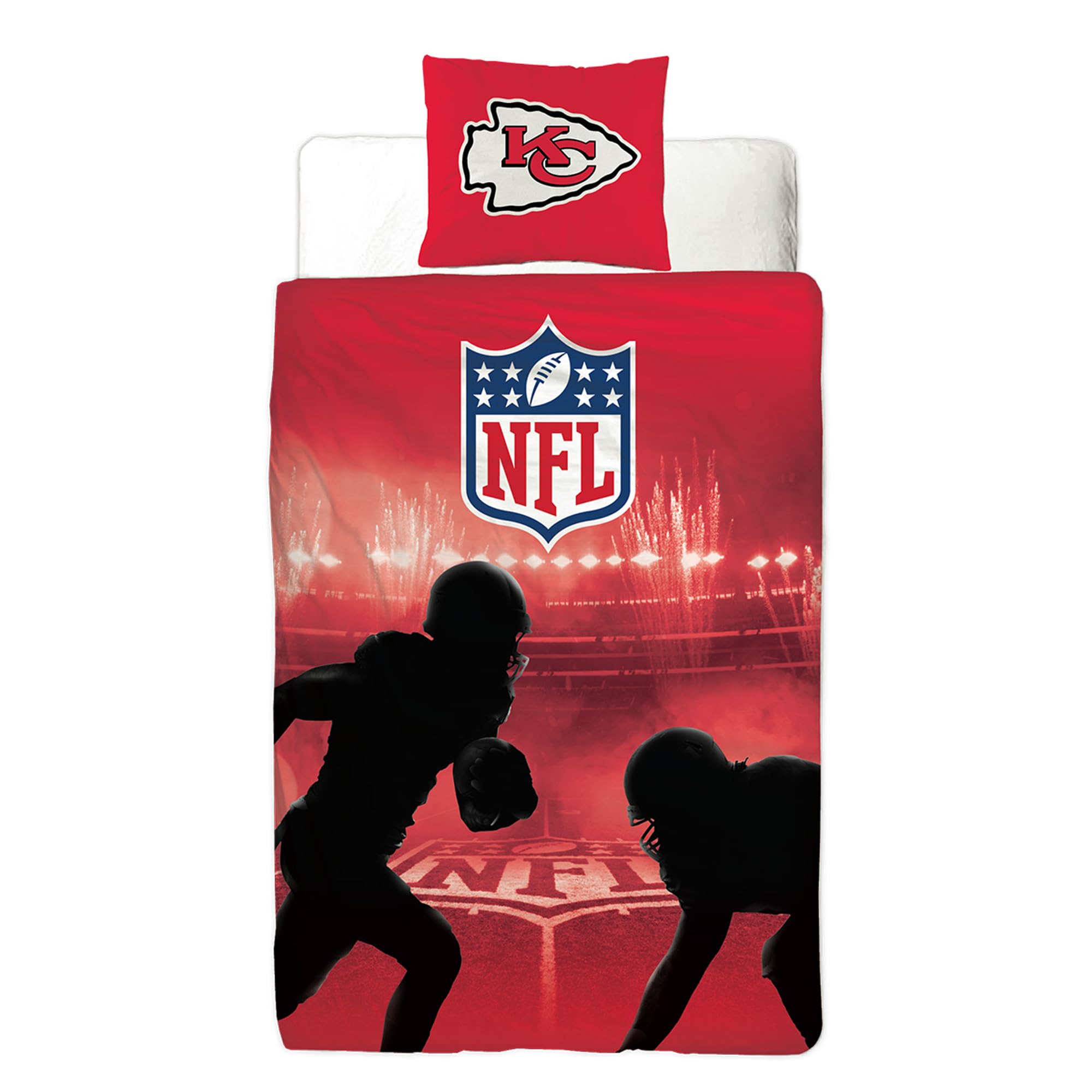 BERONAGE NFL Kansas City Chiefs Bettwäsche 135 x 200 cm + 80 x 80 cm 100% Baumwolle Renforcé-Linon-Qualität Reißverschluss American Football Fan Super Bowl Nation Kingdom deutsche Größe