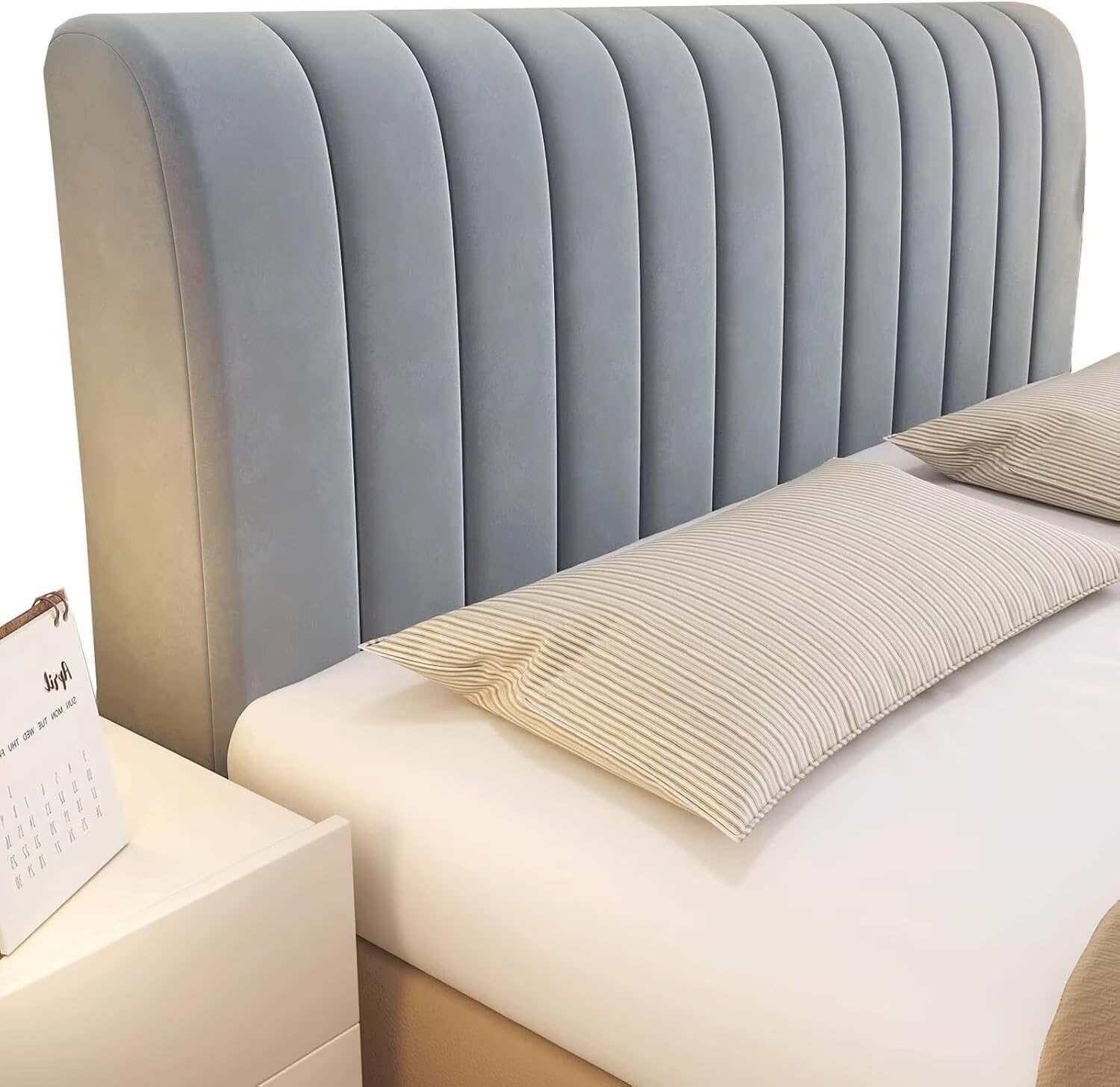 Bettkopfabdeckung Verdicken Gesteppt Kopfteilbezug Protektor Einfarbiges Design Bett Kopfteil Bezug, Dehnbar, Waschbar, Abnehmbar, Für Schlafzimmer (Color : Grau, Size : 160cm)