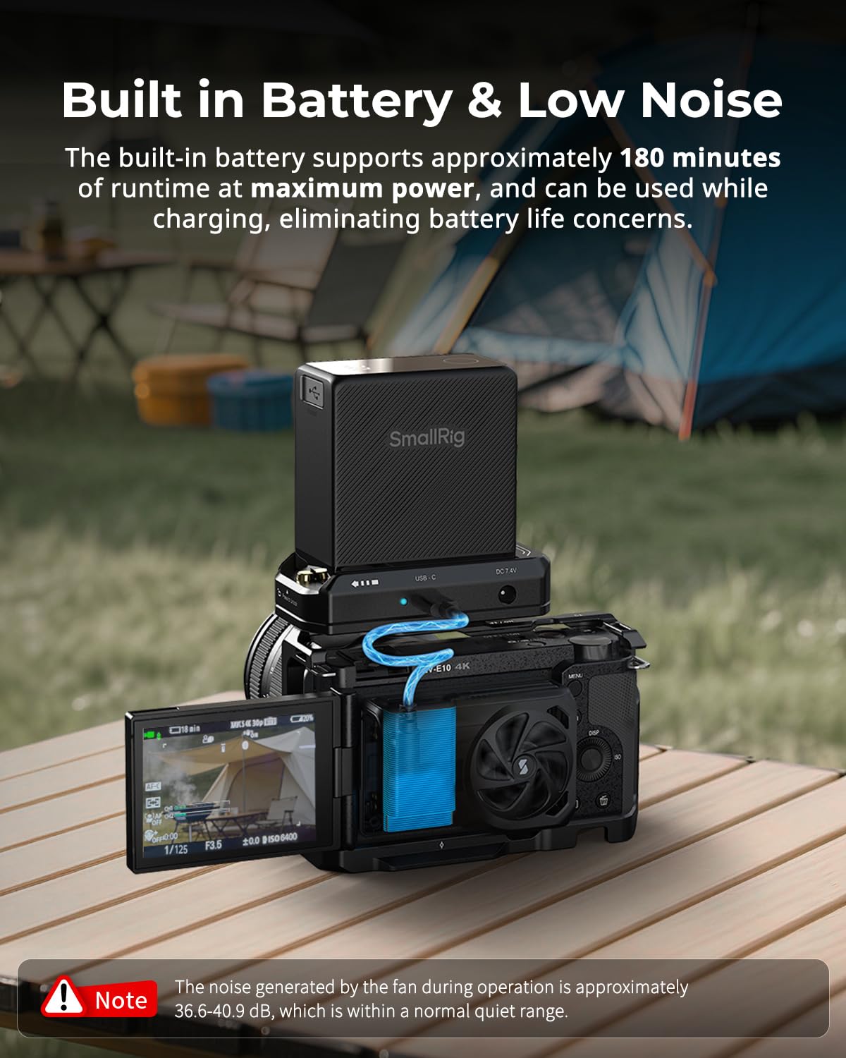 SMALLRIG Kühlventilator mit integriertem Akku, externes Kamerakühlsystem, Einrastdesign für Sony A7 IV/A7S III/A7C II/A6700/ZV-E10/ZV-E10 II/FX3/FX30, für Canon R5/R5 Mark II/R6 Mark III - 5329