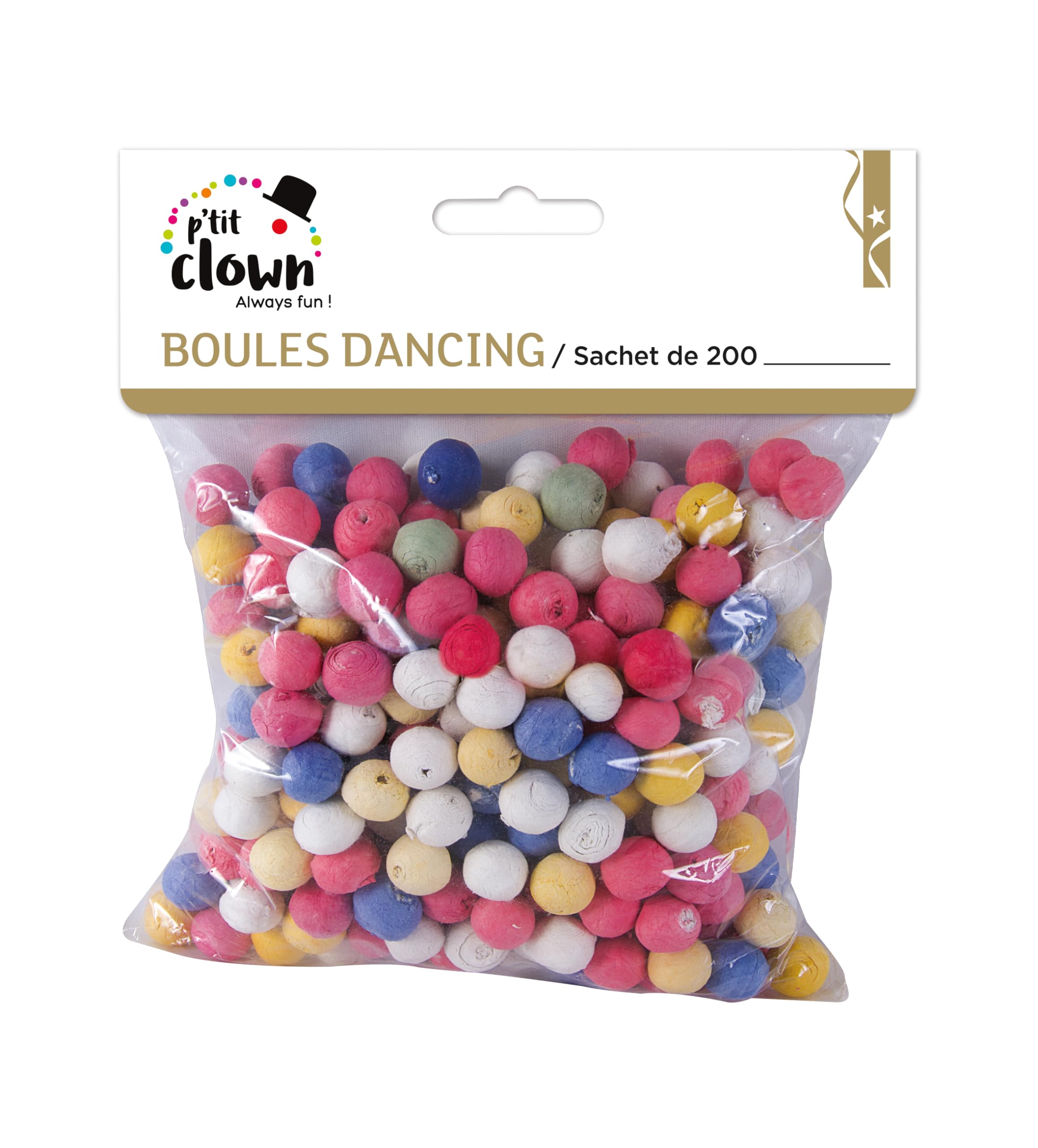 P'tit Clown - 71502 - Boules à Sarbacane en Papier Multicolores - Blowpipe Balls - Accessoire de Fête Amusant pour Jeux et Animations - Parfait pour Carnaval, Nouvel an, Saint Sylvestre - Lot de 200