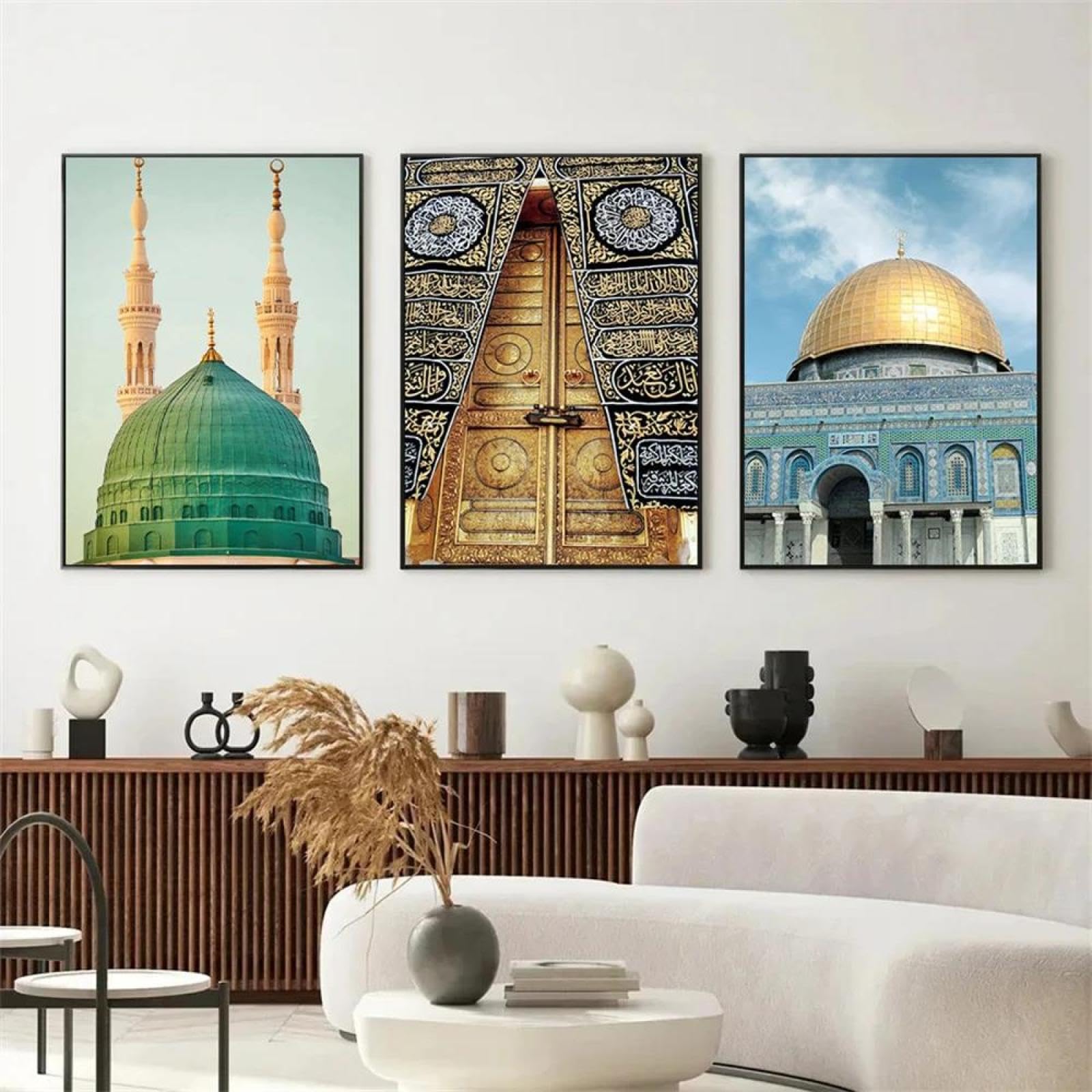 Baibexing Al-Aqsa Mosque Kaaba Door Al Masjid An Nabwi Islamic Canvas Painting Wall Art Poster Print Picture Living Room Decor 60X80Cmx3Pcs Unframed