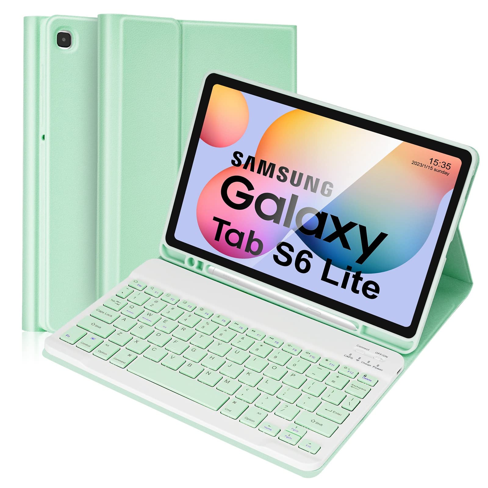 Lively Life Samsung Galaxy S6 Lite Tablet Case with Keyboard, Built-in S Pen Holder, Cover with Detachable Keyboard for Samsung Galaxy Tab S6 Lite 10.4 2020 (SM-P610/P615), 2022 (SM-P613/P619), Green