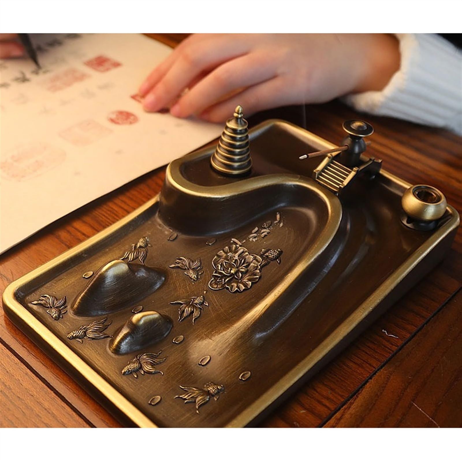 Elegante Quemador de Incienso reflujo Cobre Retro Alta Gama, Quemador Zen Multifuncional, decoración Escritorio for Oficina Estudio Incensario