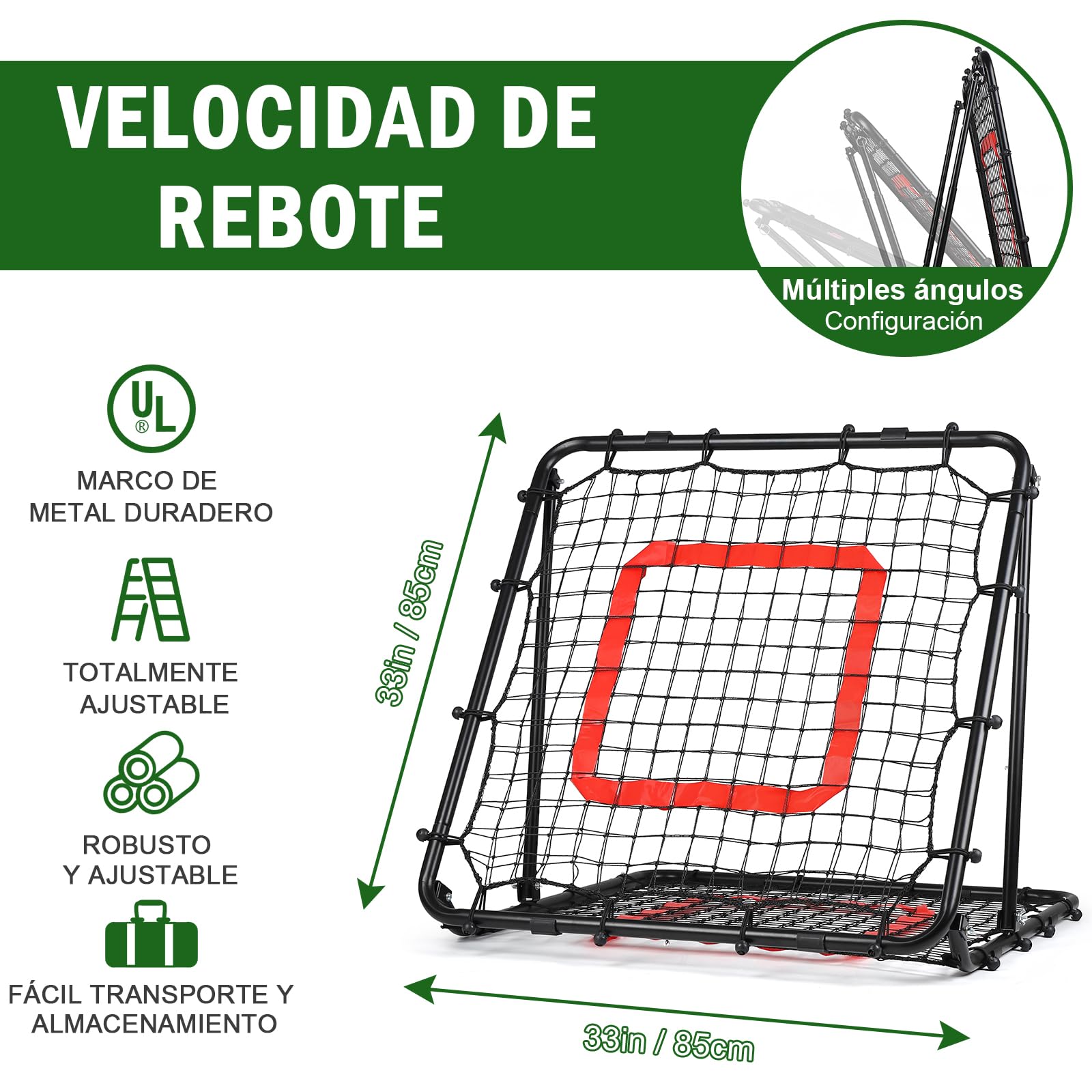 Red de Rebote Fútbol Plegable, Malla de PE de Doble Capa, Ángulo Ajustable