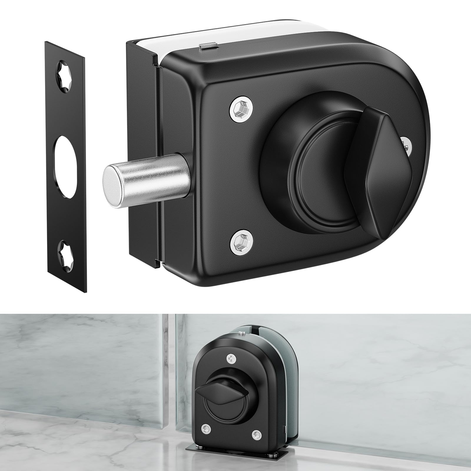 Ranbo Frameless Glass Door Floor Lock,Ground Bolt Lock,No Drilling,304 Stainless Steel,for 3/8-1/2 "(10-12mm) Sliding/Push Pull Door, for Office,Store,Entrance,Commercial Doors,Black