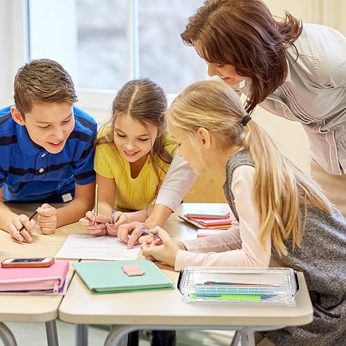 Miniatura 5 de Crtiin Paquete de 10 cajas de almacenamiento de lápices de plástico de 8 x 3.1 x 1.4 pulgadas, grandes cajas transparentes con tapa, caja apilable