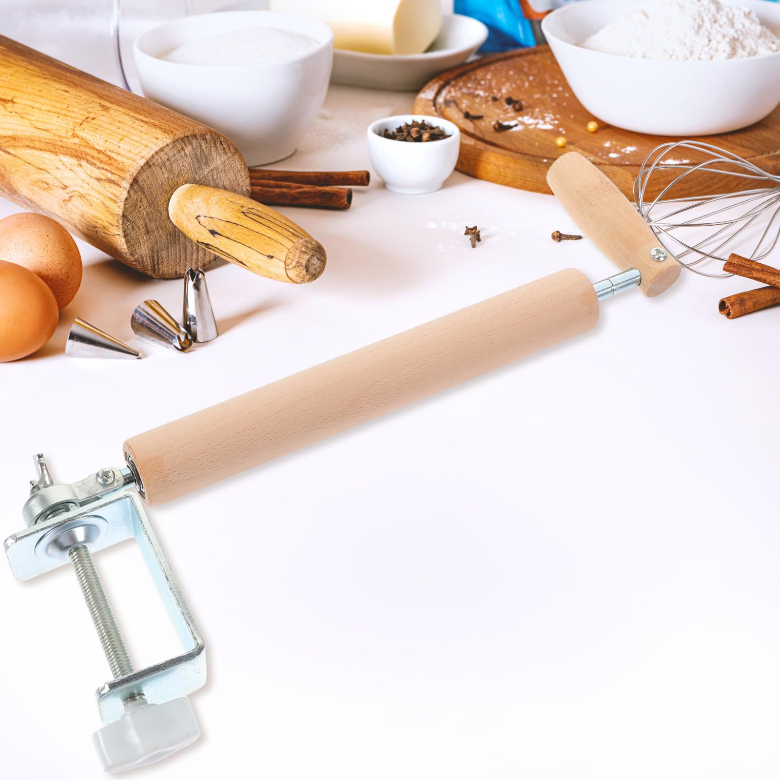 Ipetboom Mattarello in Legno Beige Acciaio Inox e Carbonio, Facile da Pulire e Rotolamento senza Sforzo per Utensili da Cucina Professionali