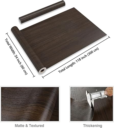 Miniatura 8 de CRE8TIVE Papel tapiz de madera marrón oscuro con textura, de 24 x 118 pulgadas, impermeable, autoadhesivo, extraíble, de grano de madera envejecida,