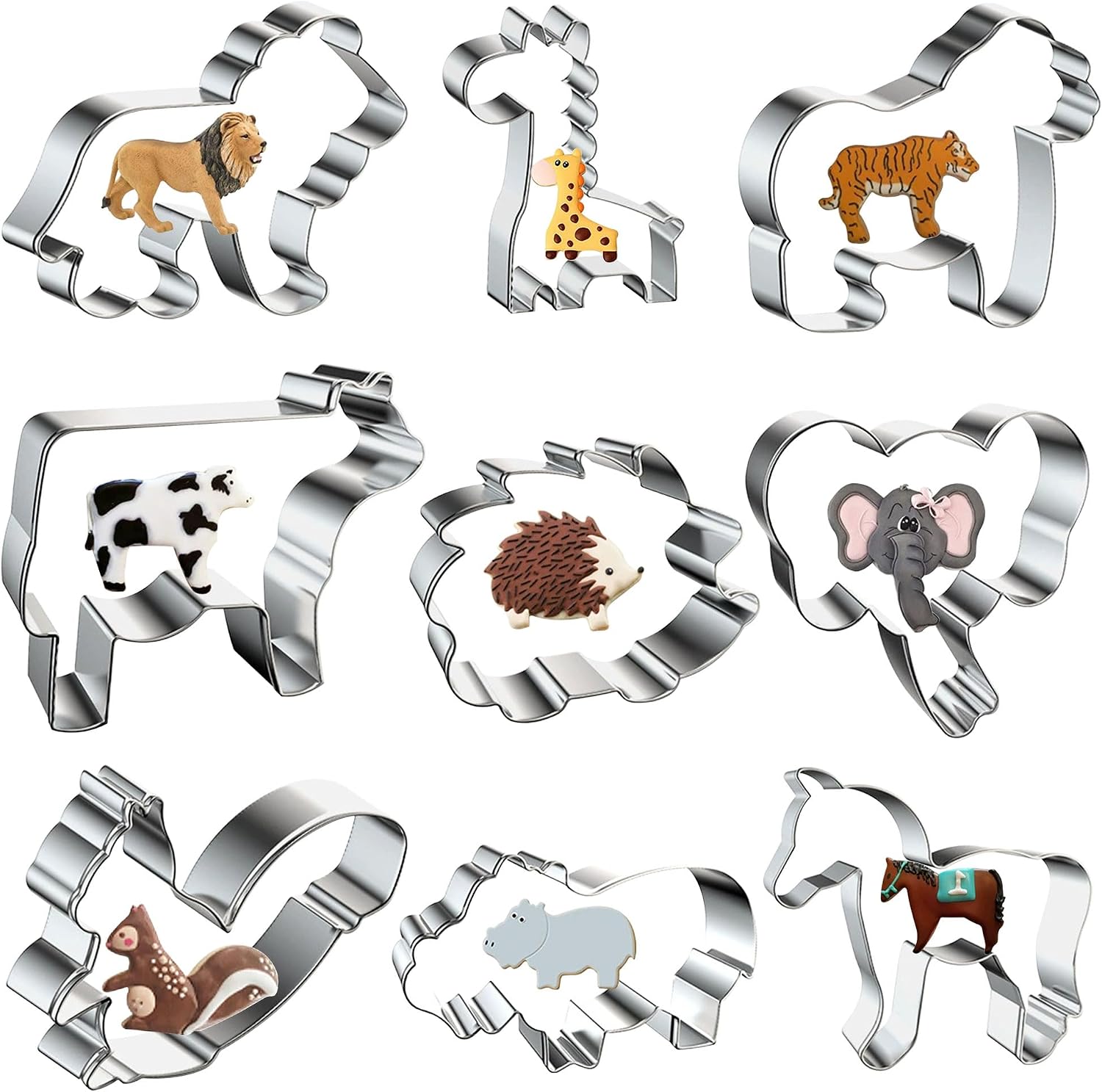 9 Pcs Animal Cookie Cutters Set Stainless Steel Lion Elephant Biscuit Molds
