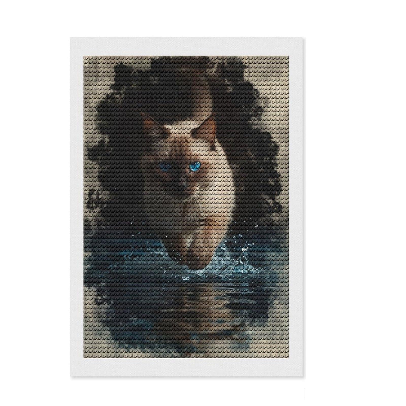 Junmoney Cat Running Through Water DIY Diamond Art Canvas Kit 8"x12", Winter Craft, Wall Art Gift, Creative Hobby, Artistic Hobby, Modern Decor